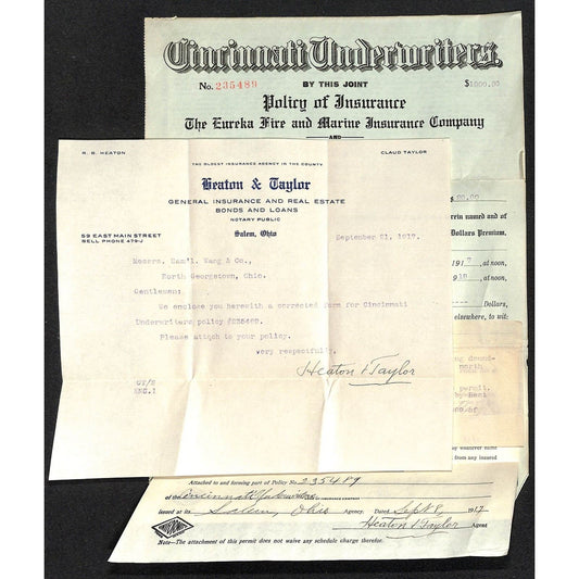 Heaton & Taylor / Eureka Fire Insurance Samuel Wang Co* N. Georgetown 1917