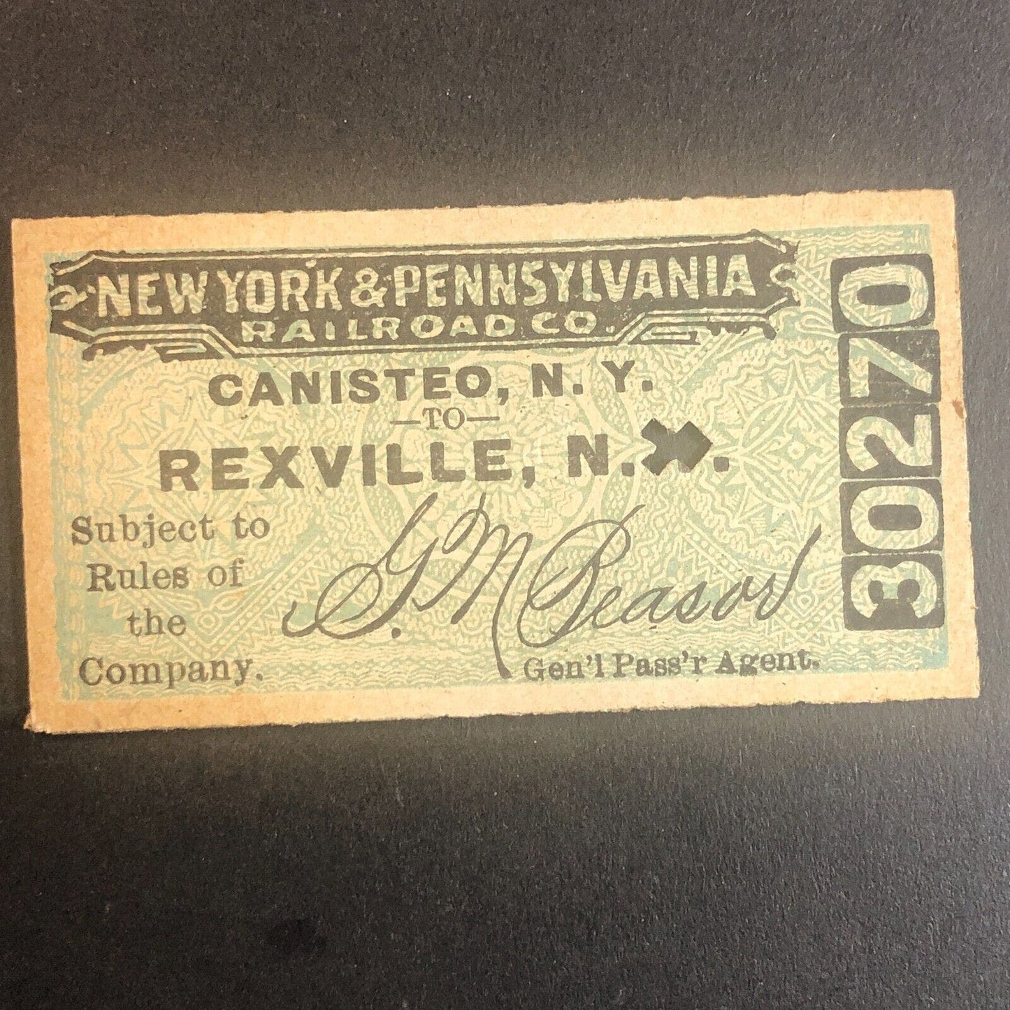 New York & Pennsylvania Railroad July 28 1917 Rexville, NY Ticket #30270