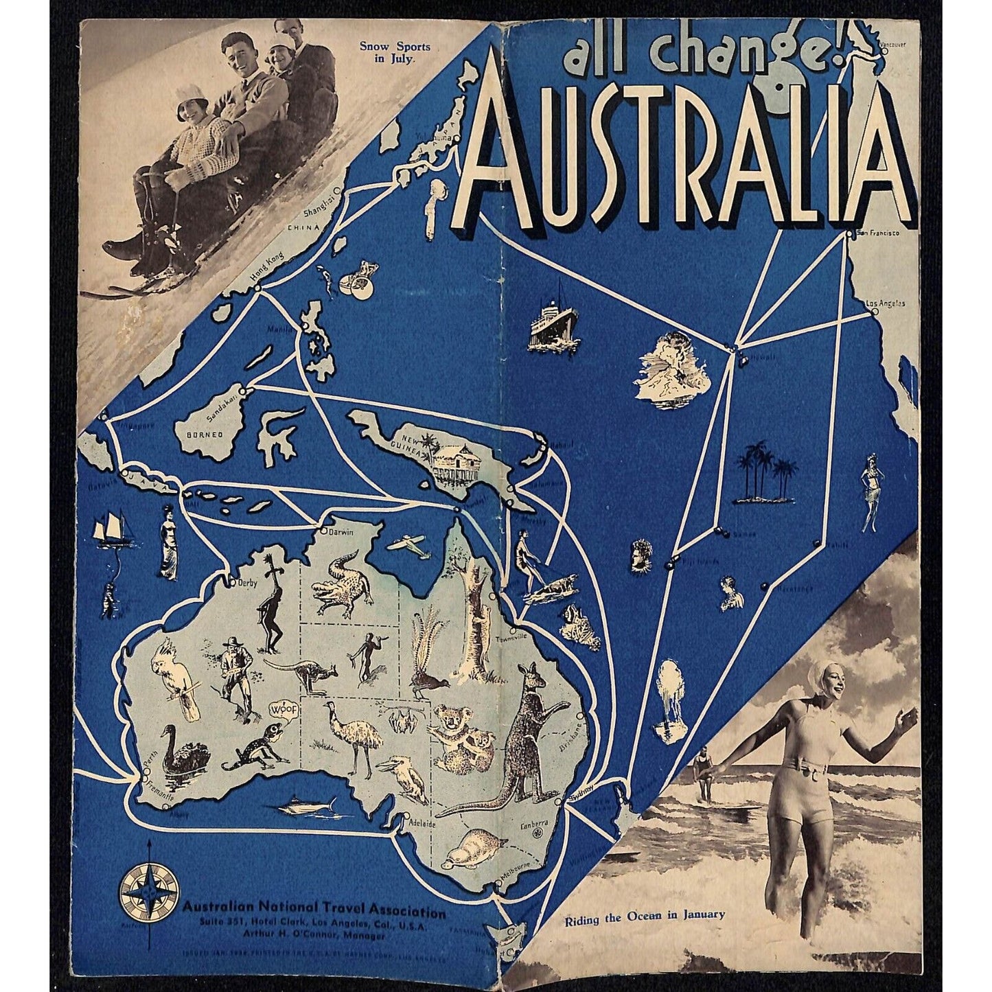 1936 "All Change Australia" Pictorial Single Sheet Travel Brochure 9" x 32"
