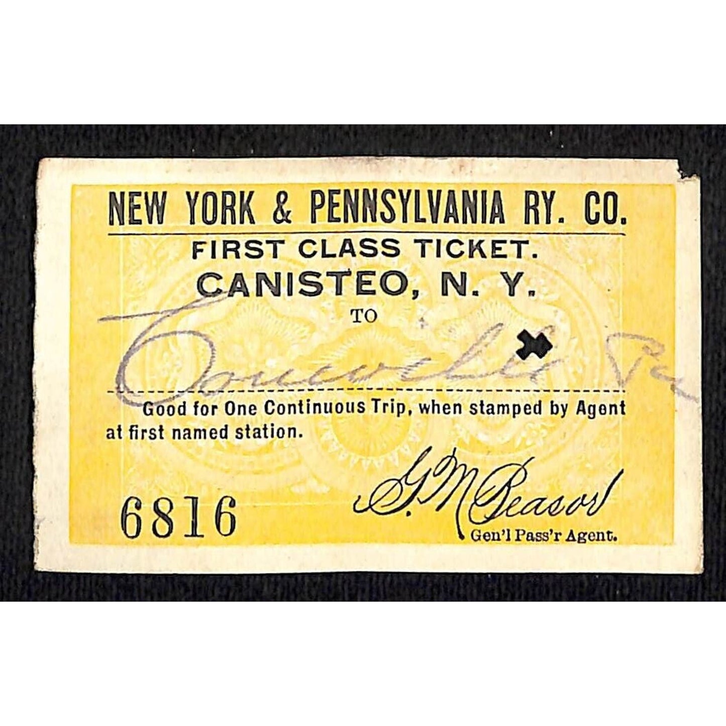 New York & Pennsylvania Railroad RY July 28 1917 Coneville Ticket #6816