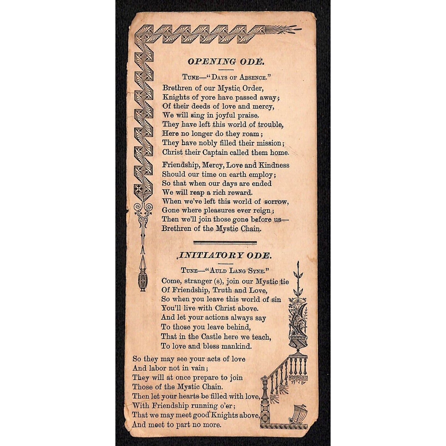 c1900-1920 ? Religious / Fraternal ? "Third Degree Ode" "Installation Ode" Card