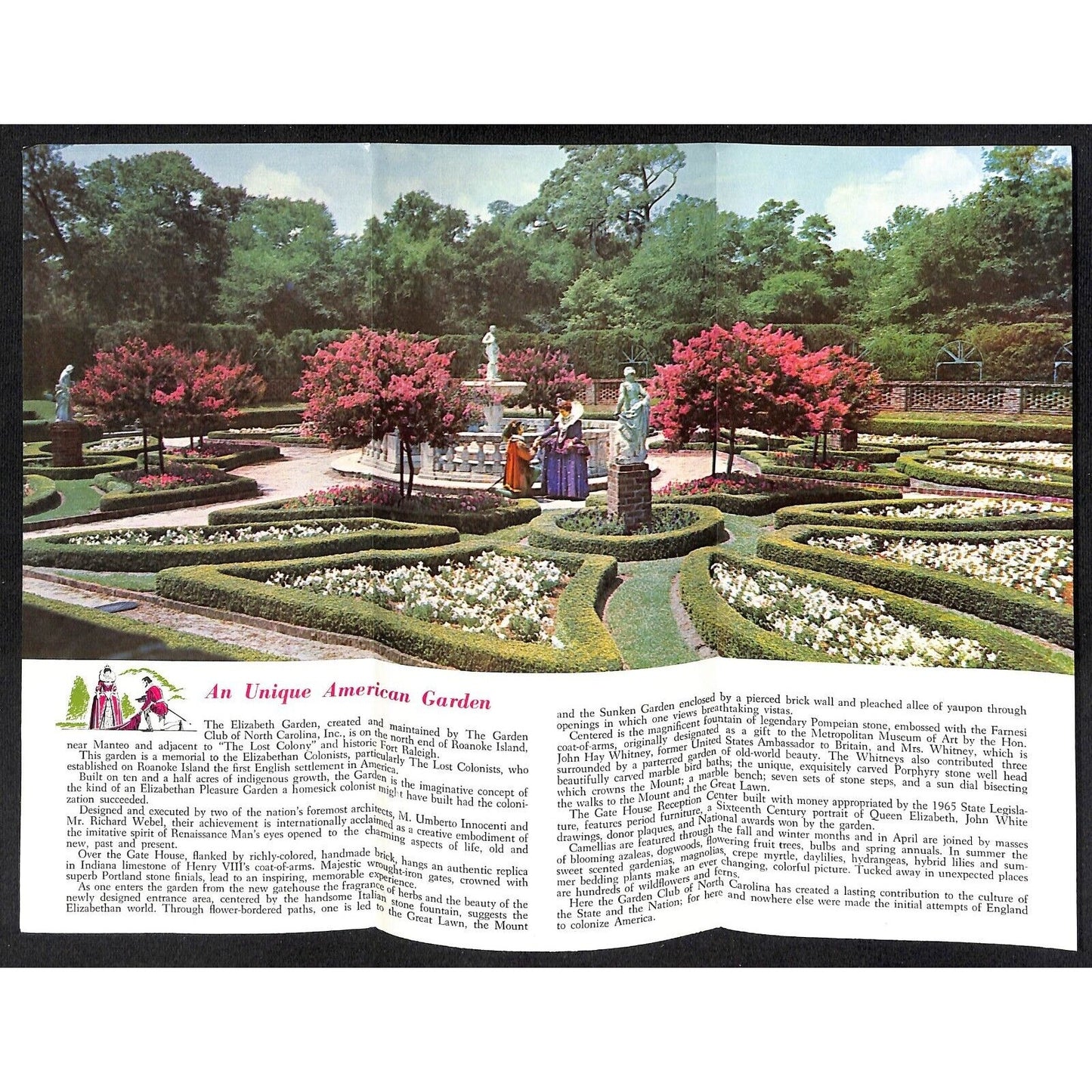 Elizabethan Garden Roanoke Island, NC 1960's Travel Brochure VGC