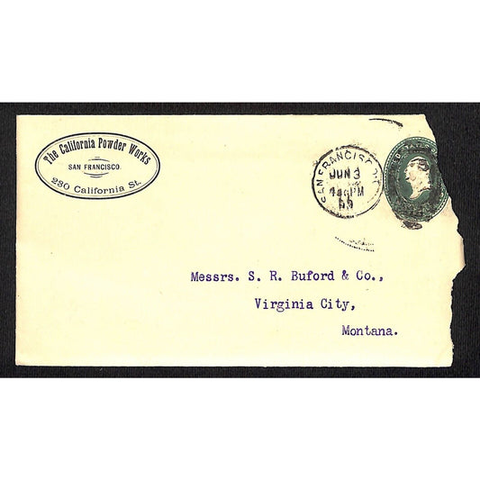 California Powder Works (Hercules) 6/3 1893 Cover S.R. Buford Virginia City, MT