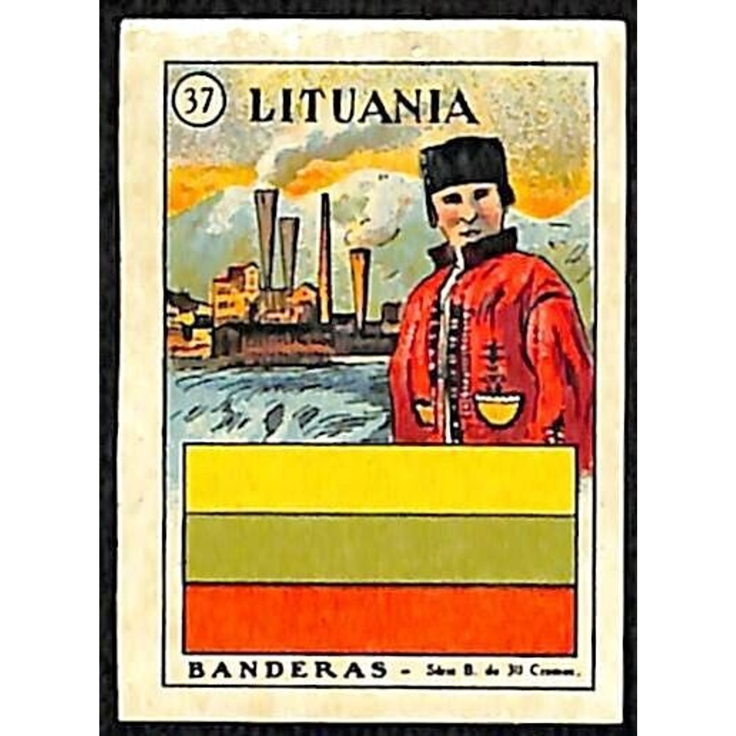 Lithuania Country Banderas / Flag Matchbox Label Series Vintage #37