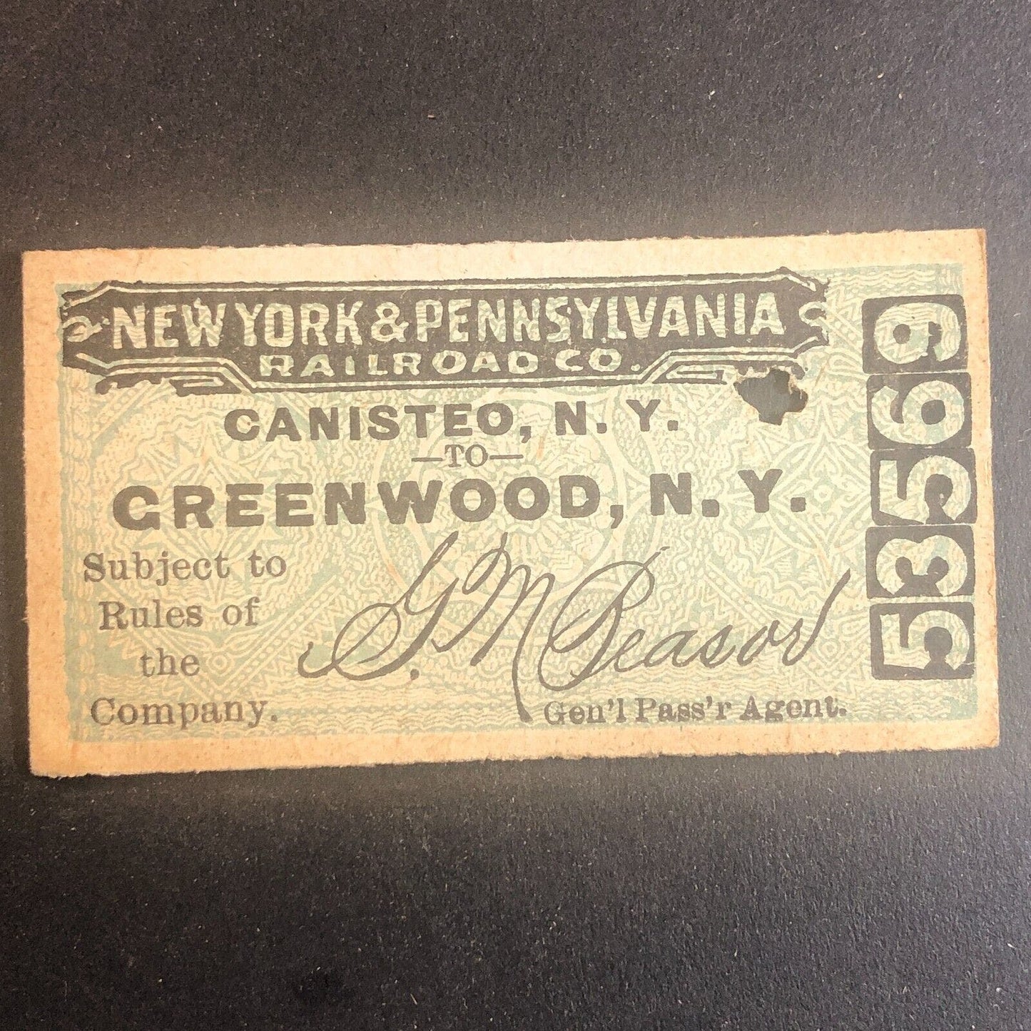 New York & Pennsylvania Railroad July 18 1917 Greenwood, NY Ticket #53569