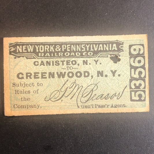 New York & Pennsylvania Railroad July 18 1917 Greenwood, NY Ticket #53569