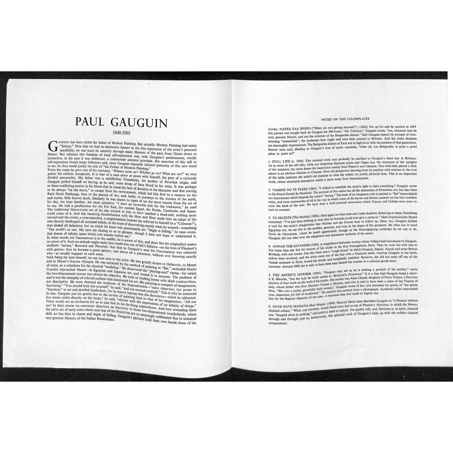 "The World Publishing Co." Gauguin Skira Color Prints w/ Cover & Bio Sheet