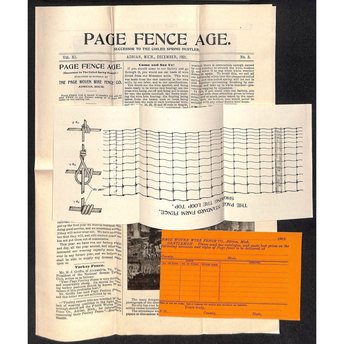 1901 Page Woven Fence Co. Adrian, MI Product Sheets and Cover - VGC Scarce
