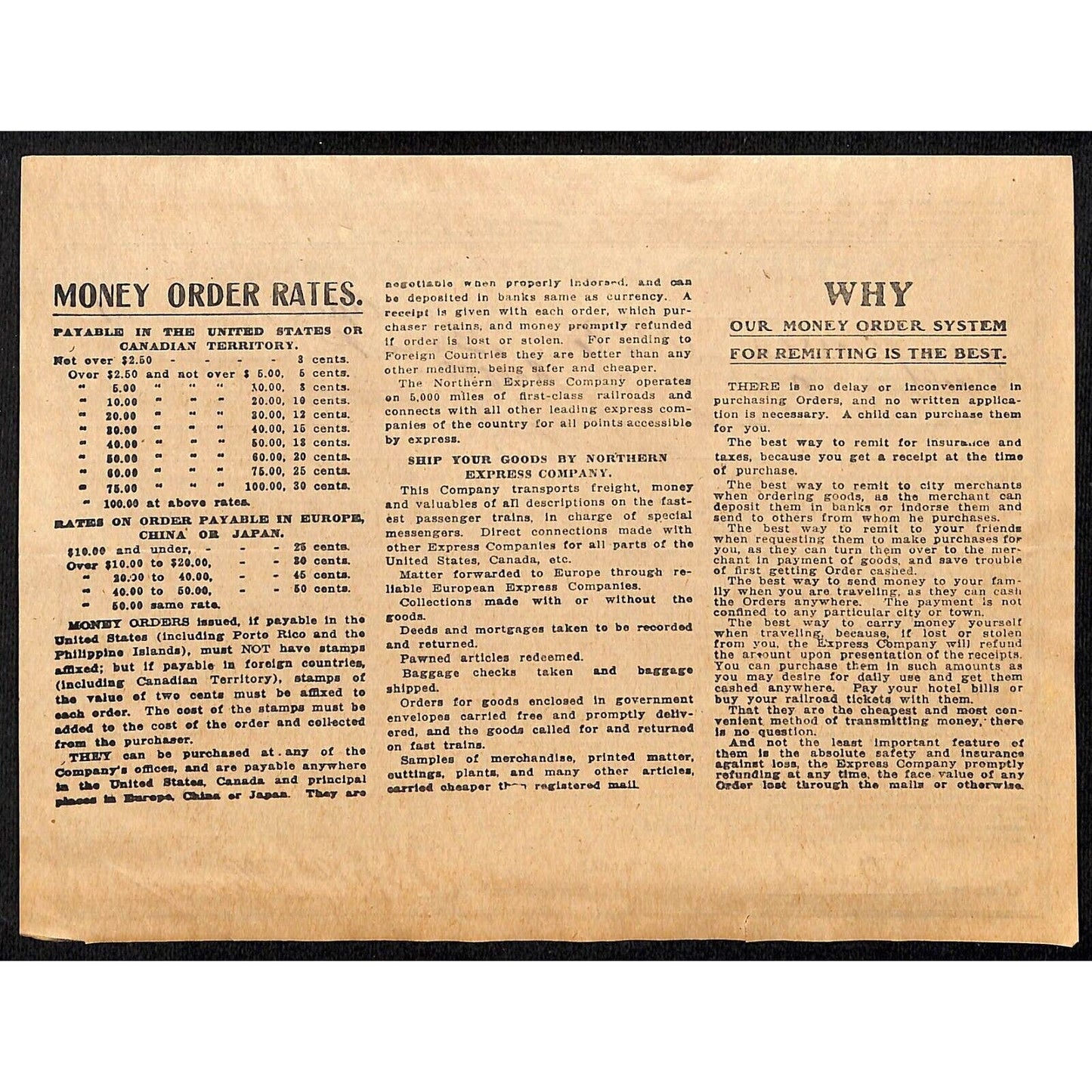 Northern Express Co. 1911 Freight Receipt for $500 Money Pony Butte, MT