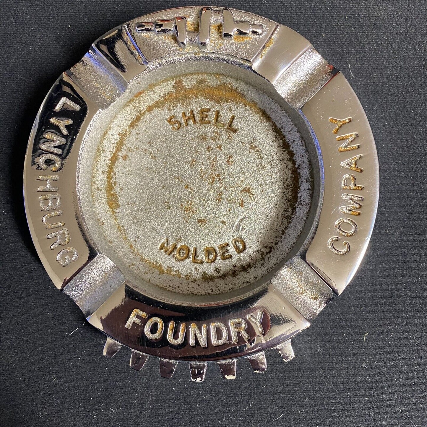 Lynchburg Foundry Company Chromed Cast Iron Ashtray w/ Crankshaft Gear Teeth