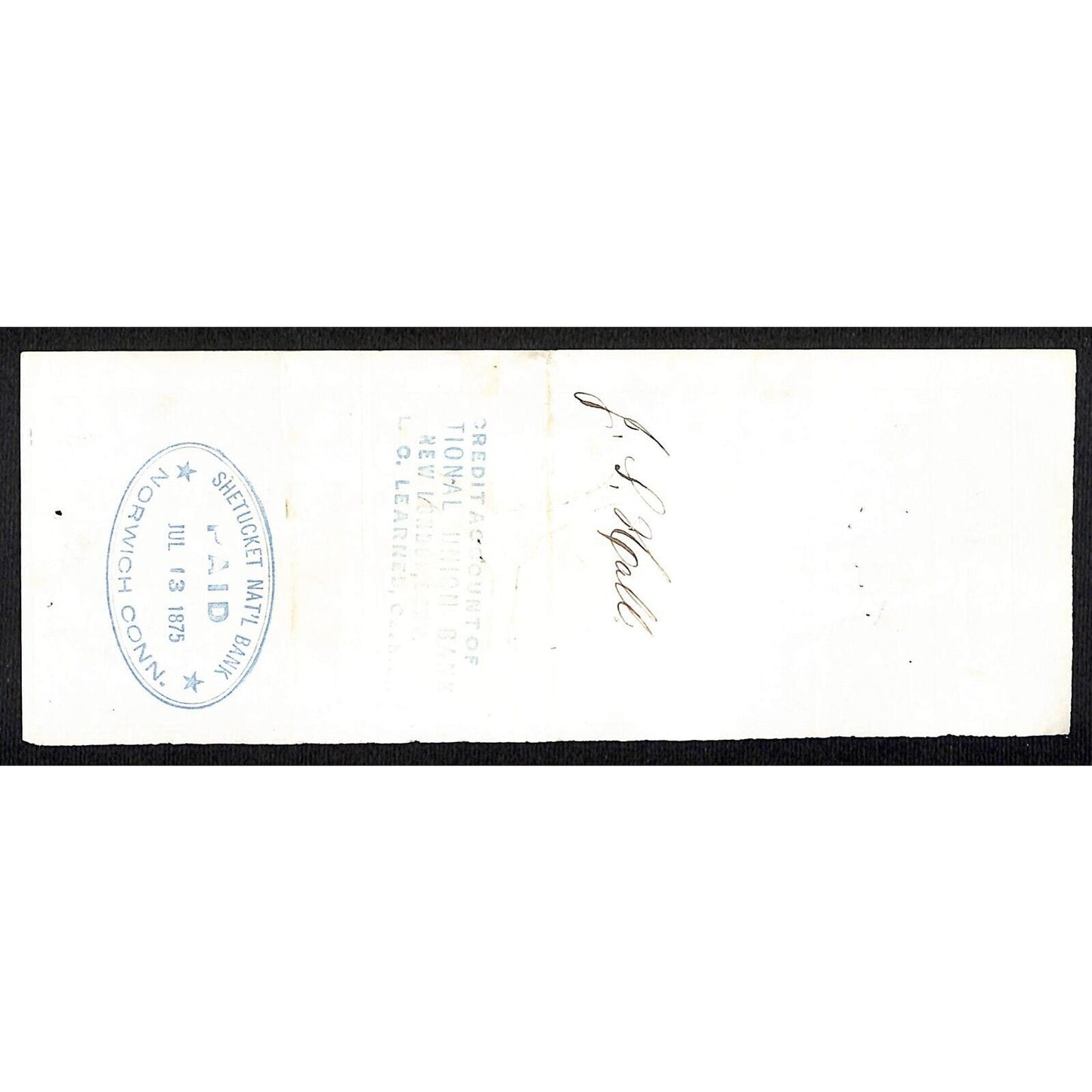 James A. Bill* 1875 Thames National Bank Lyme CT on Rev Stamp Check Stock (#33)
