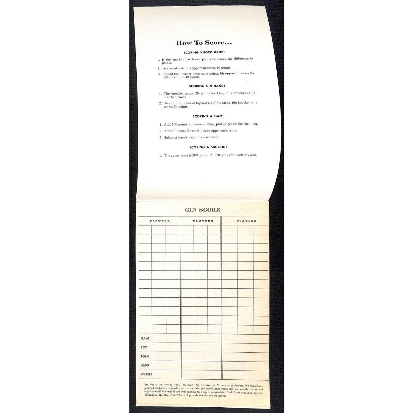 Louisville & Nashville Railroad NOS 1955 Gin Score Booklet w/ Hertz Ad 13pp VGC