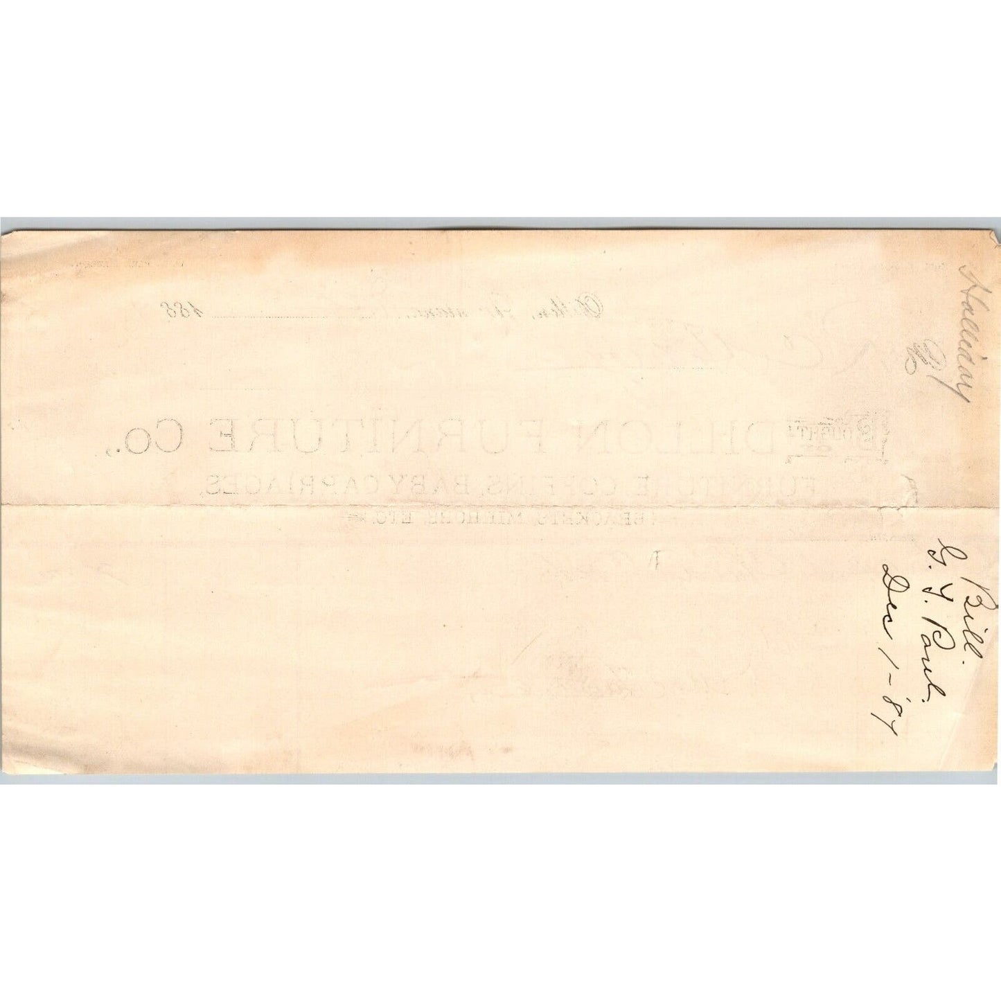 Dillon MT Dillon Furniture 1887 Billhead for Child's Crib R.C. Halliday*