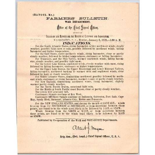 Bangor, ME Chief Signal Office, War Department Farmers' Bulletin Jan. 6, 1879