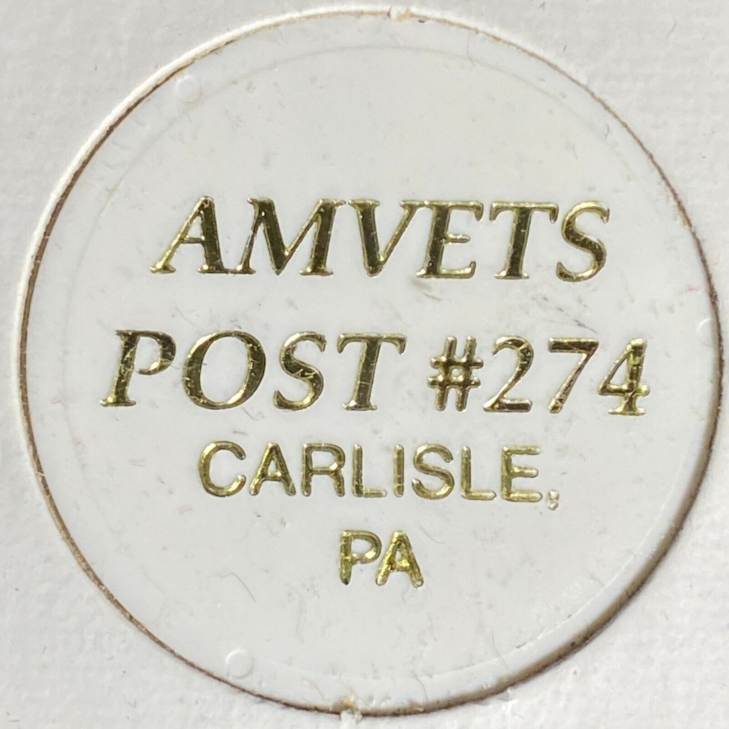 Carlisle, PA AMVETS Post 274 Plastic Drink Token G/F "Soda"
