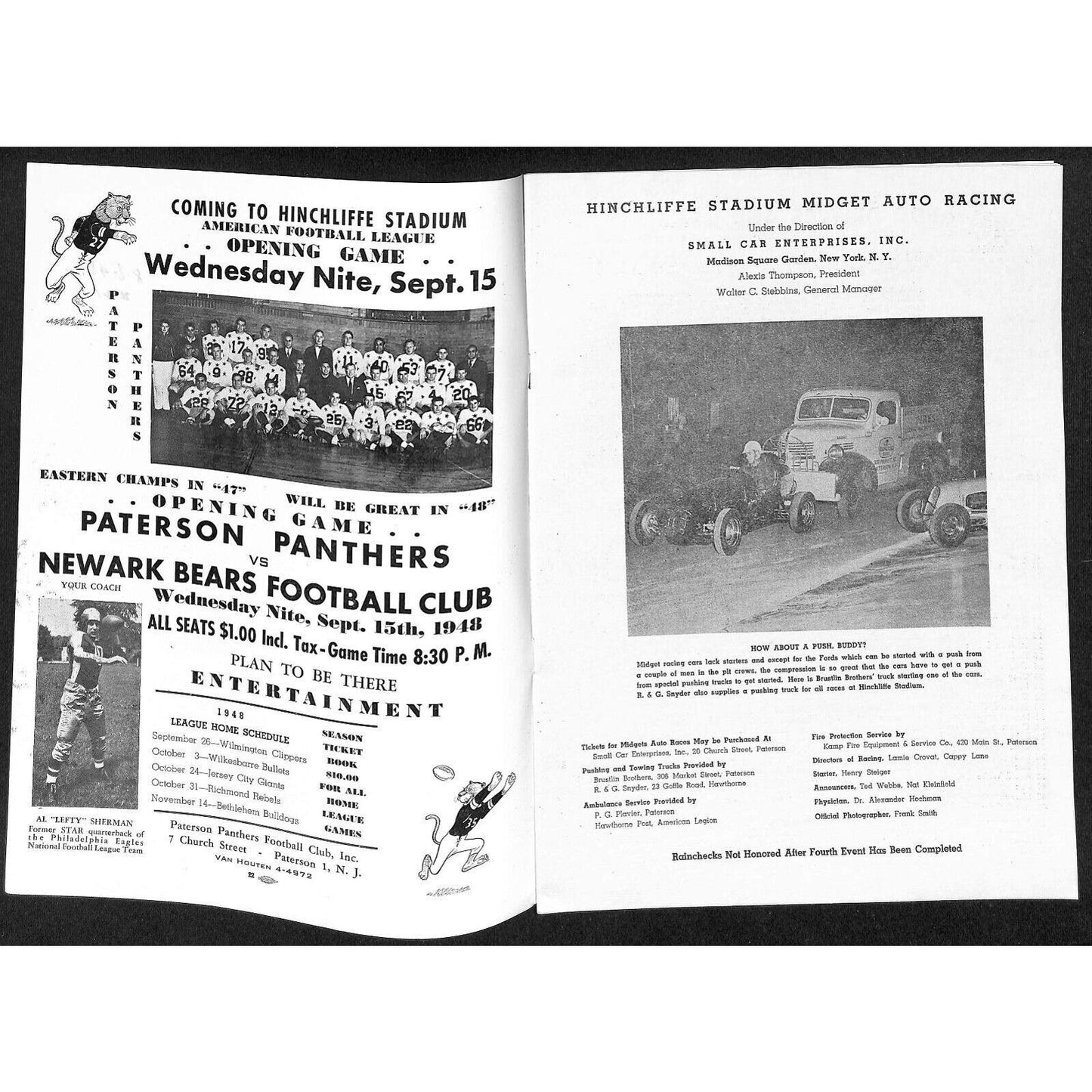 Hinchliffe Stadium Midget Auto Races 8/6 1948 Program Buddy Chase 8p VGC Scarce