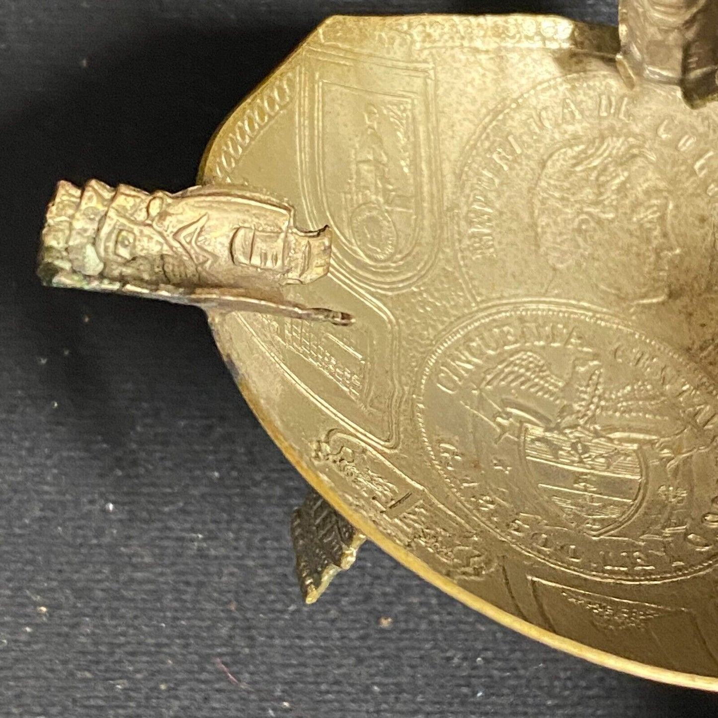 Mexican Cincuenta Centavos Art Metal Hammered Ash Tray 2 3/4" dia. 1 1/8" h