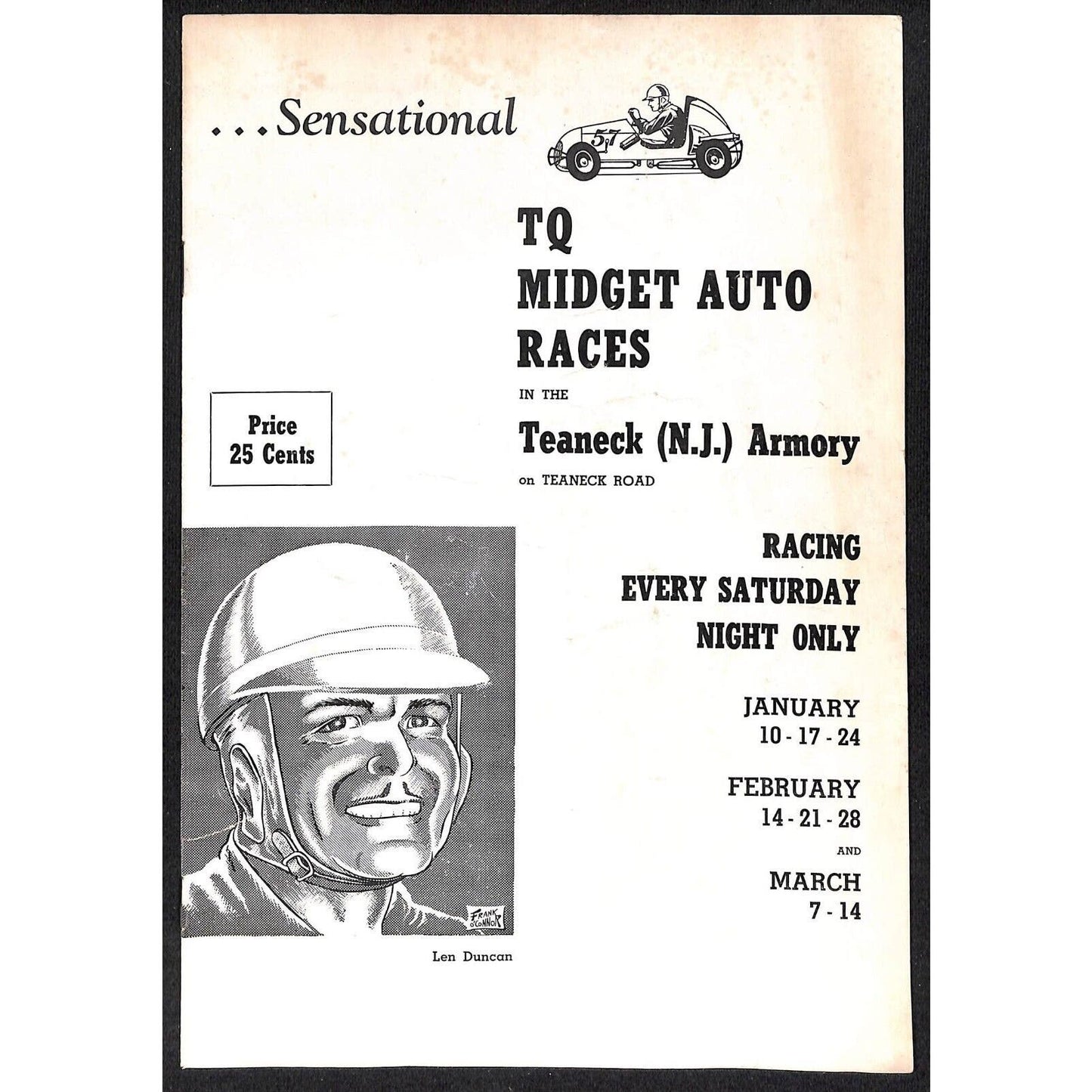 Teaneck Armory 1959 Season Sat Night Midget Race Auto Racing Program 8pp* Scarce