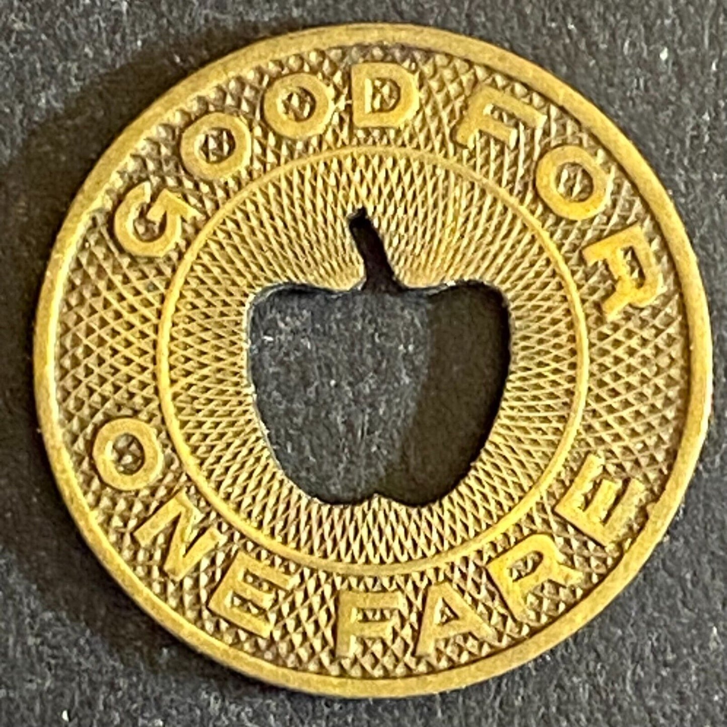 Benton Harbor & St. Joe Mich. G/F One Fare Transit Token 16mm Apple (#3)