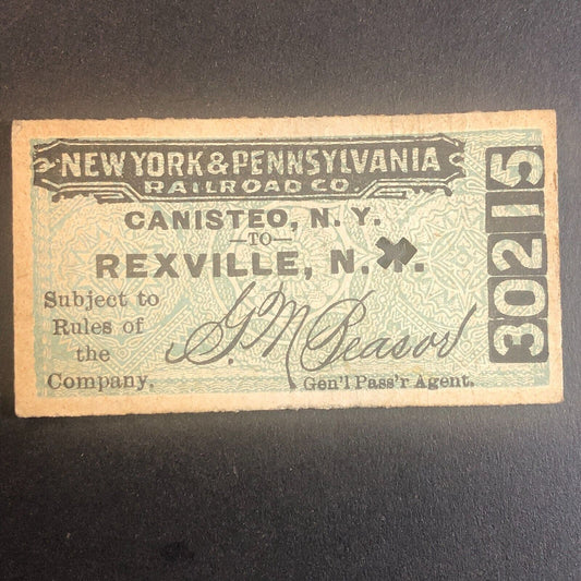 New York & Pennsylvania Railroad July 7 1917 Rexville, NY Ticket #30215