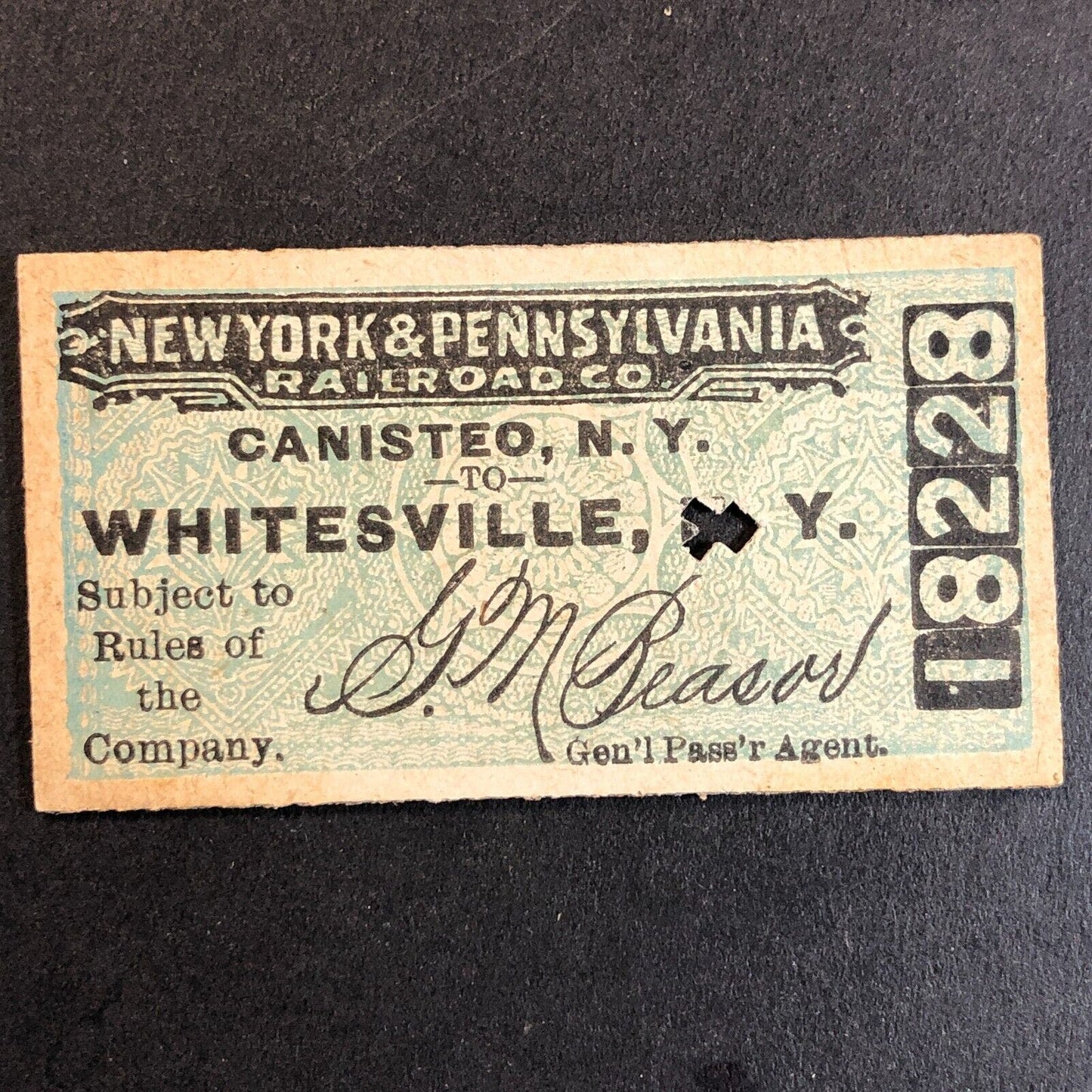 New York & Pennsylvania Railroad July 7 1917 Whitesville, NY Ticket #18228