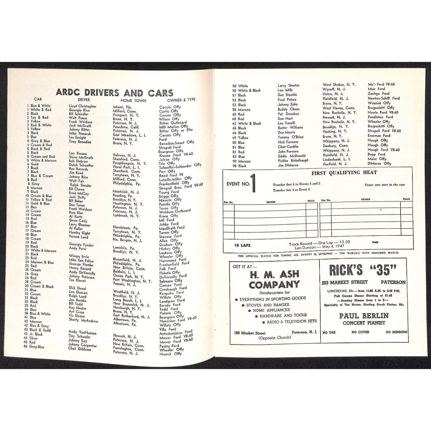 Hinchliffe Stadium Midget Auto Races 7/2 1948 Program Buddy Chase 8p VGC Scarce
