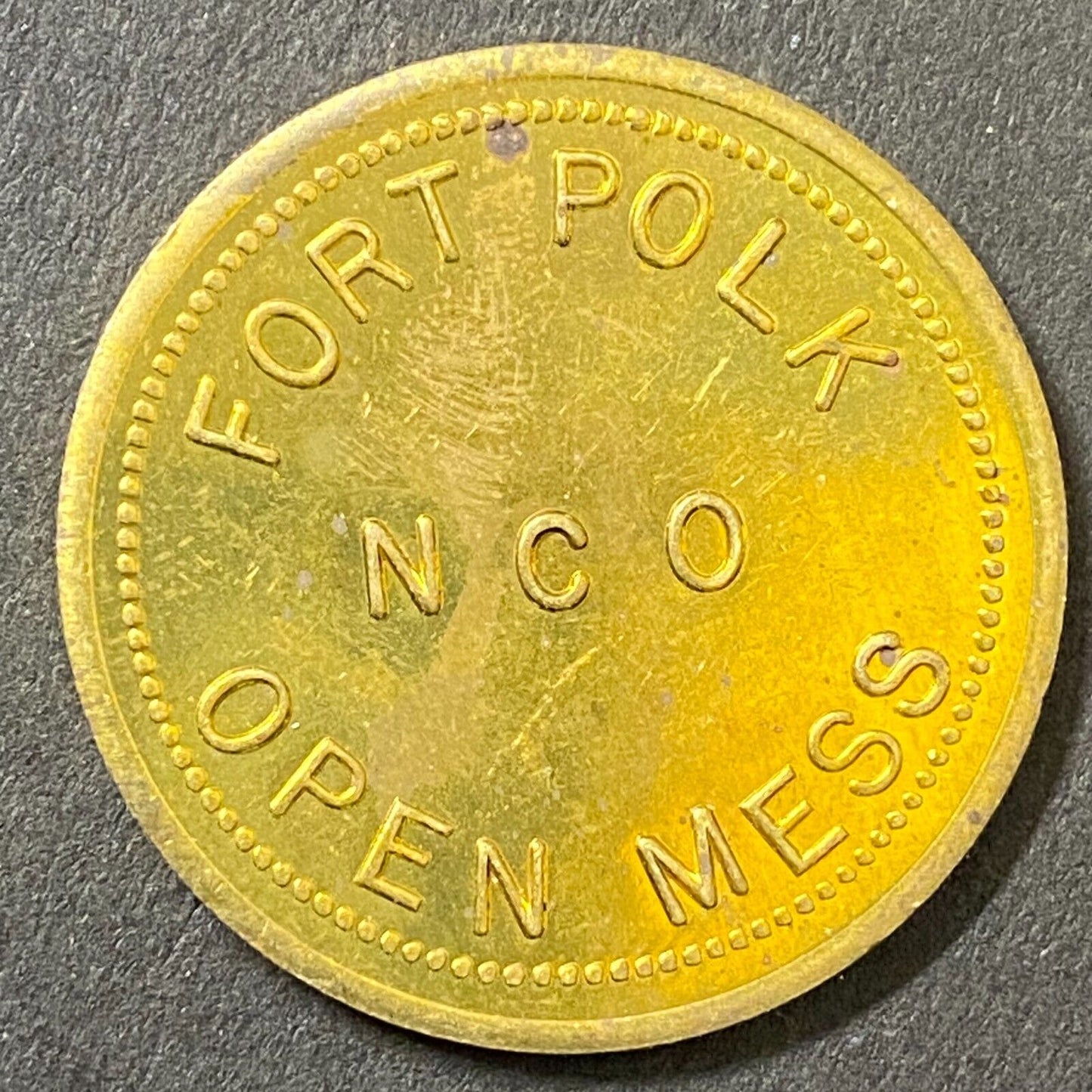 Fort Polk NCO Open Mess G/F 25¢ in Trade Token Brass Louisiana 28mm (#3)