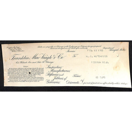 Franklin Mac Veagh & Co. Chicago HJ Hutchinson Decorah, IA* Cut 1900 Billhead