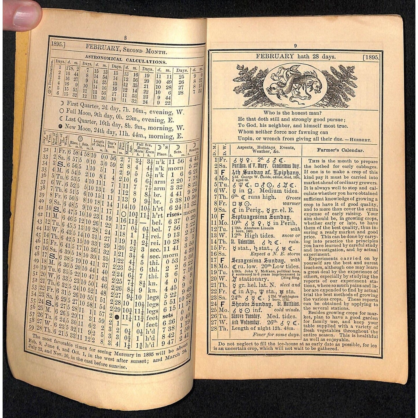 1895 Old Farmer's Almanac 48pp Geo. W. Armstrong, Boston / Arm & Hammer Ad