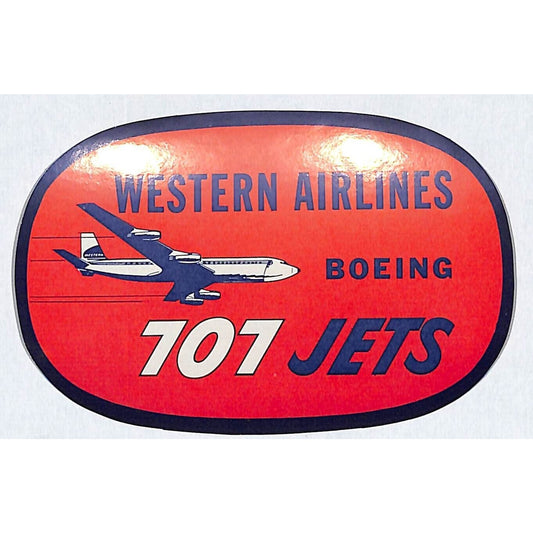 "Western Airlines Boeing 707 Jets" Label Gummed 2 1/2" x 4" c1960's VGC