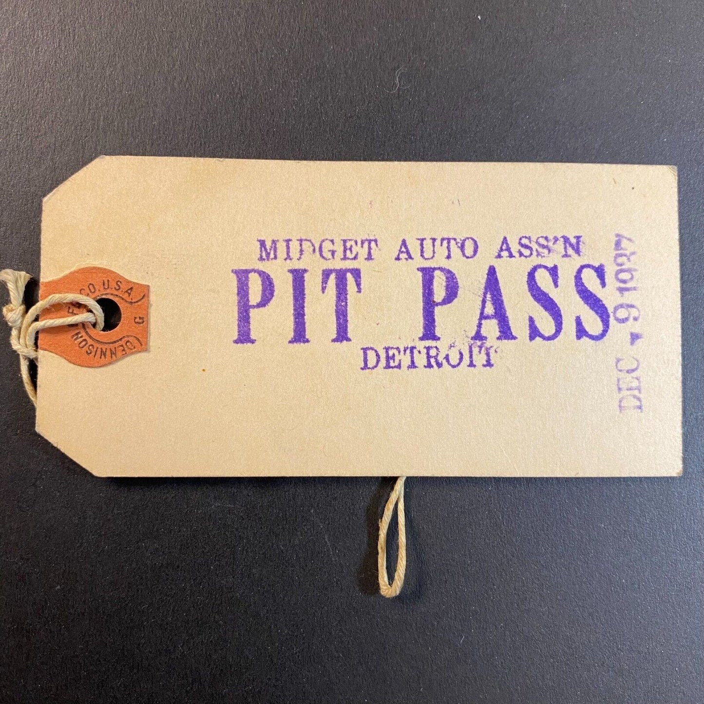 Midget Auto Ass'n (MARA ?) Pit Pass Detroit Dec 9, 1937 - VGC Scarce