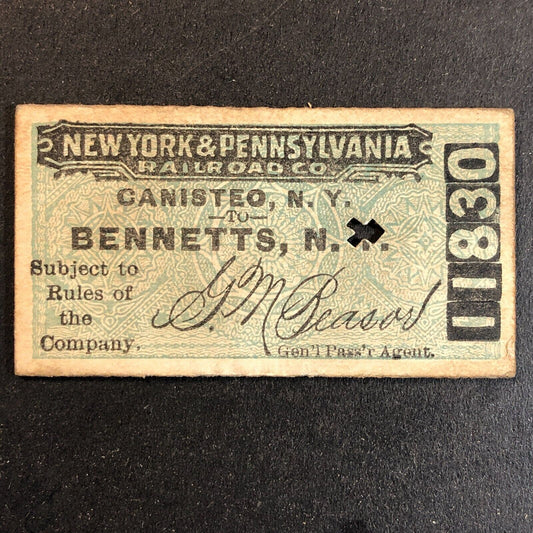 New York & Pennsylvania Railroad July 21 1917 Bennetts, NY Ticket #11830