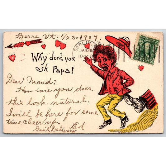 Funny Family Humor Postcard PM 1907 Dad's ? Foot Kicks Red Faced Boy in the Rear