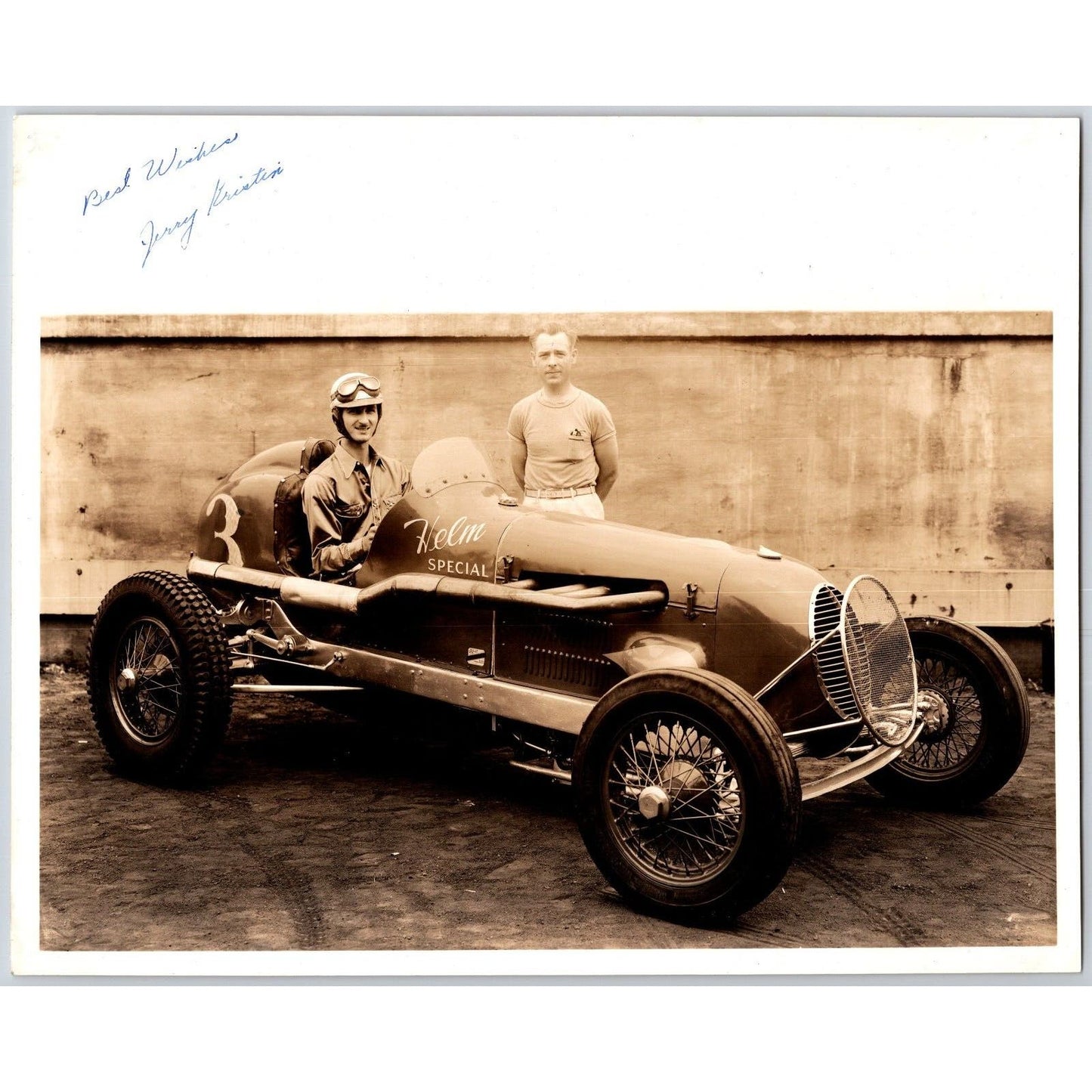 Jerry Kristin ? Helm Special Signed Race Car Auto Racing Photo c1940's 8"x10"