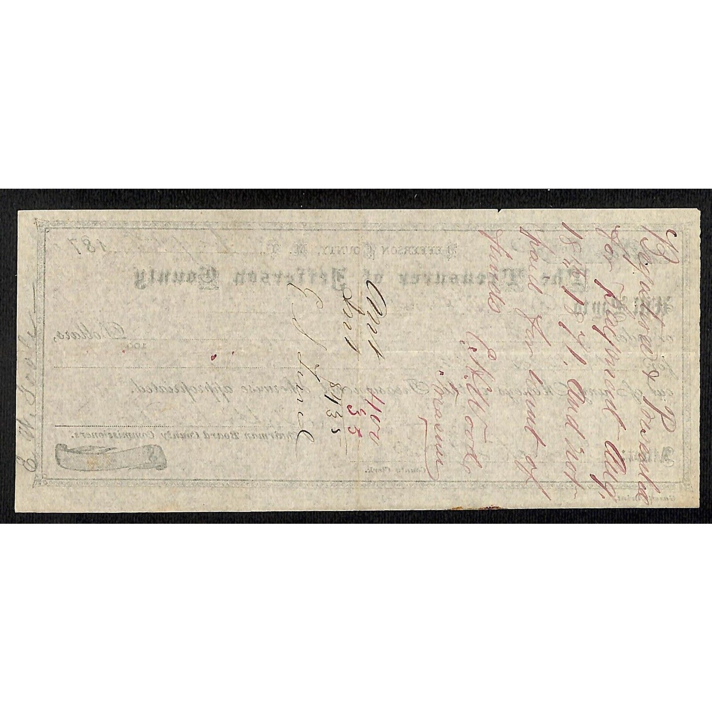 1870 Treasurer of Jefferson County Montana Territory Treasury Draft #637