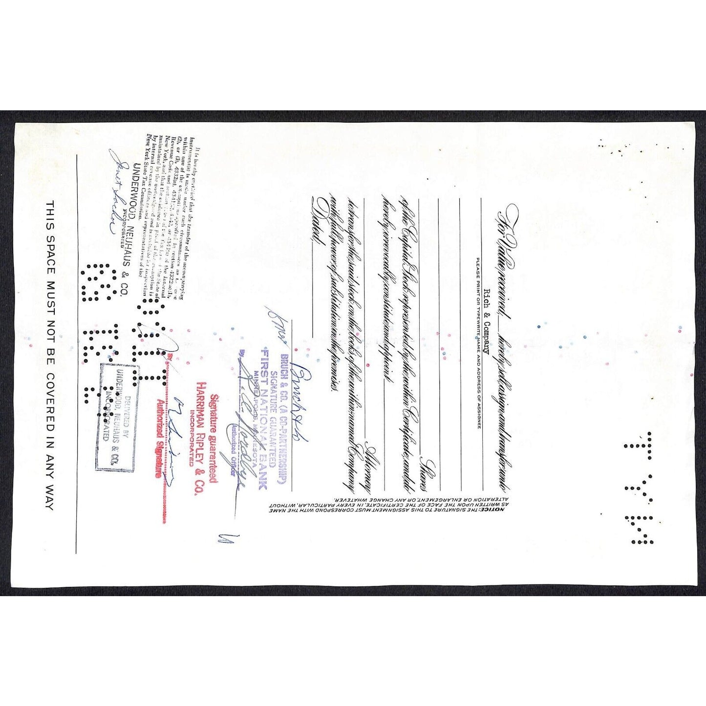 Irving Trust Company NY 1958 Stock Certificate to: Bruch & Co. #159645