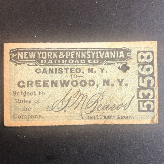 New York & Pennsylvania Railroad July 18 1917 Greenwood, NY Ticket #53568