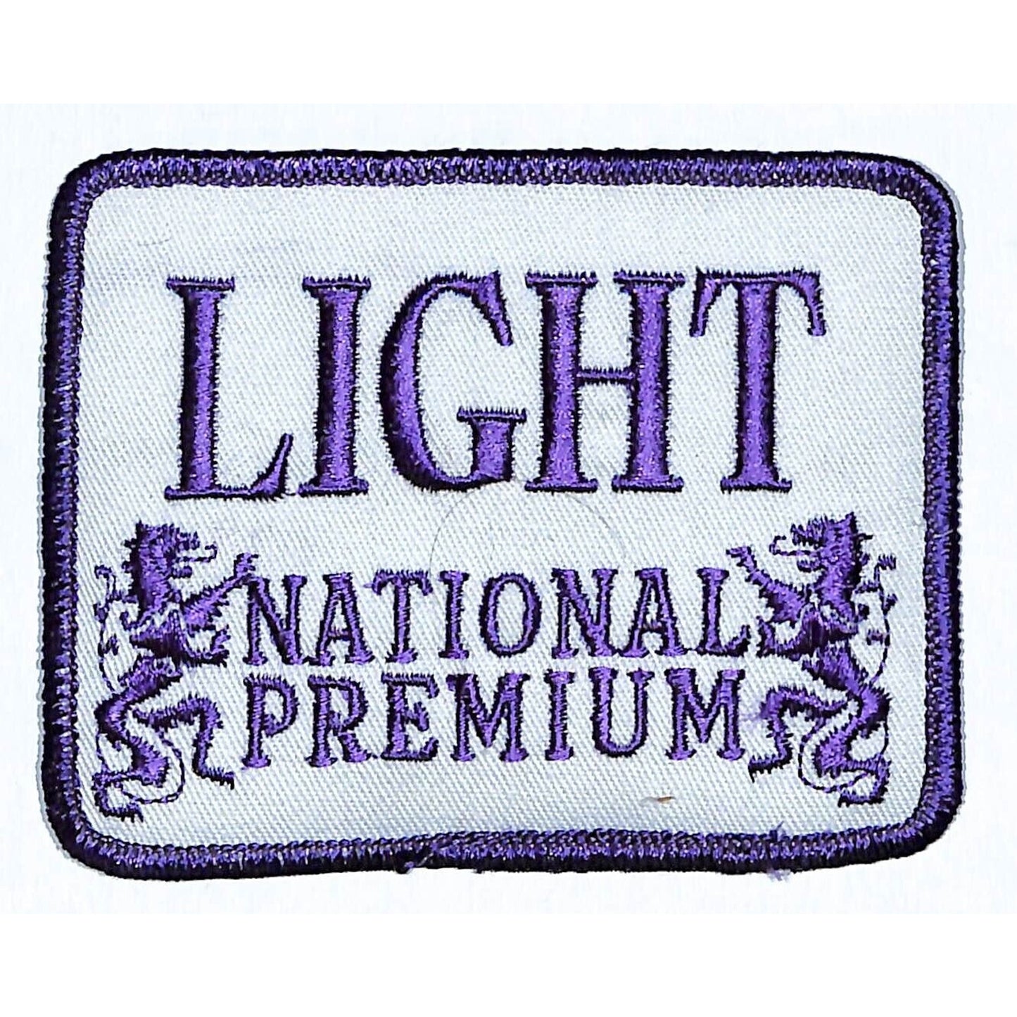 Light National Premium Beer Patch Emb. Vintage Purple Thread 3" x 4 3/4" c1970's