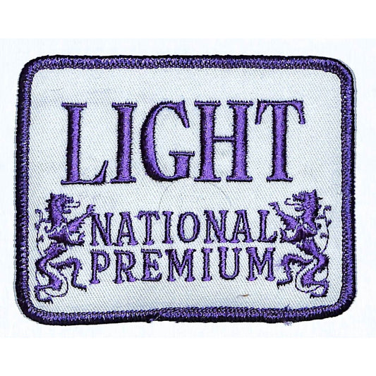 Light National Premium Beer Patch Emb. Vintage Purple Thread 3" x 4 3/4" c1970's