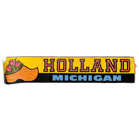 "Holland Michigan" w/ Wooden Shoe & Tulips c1970's 2 3/4" x 14 1/4 Sticker