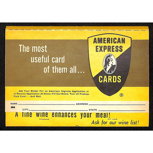 American Express Henry Stampler's NYC Giant Matchbook / Postcard VGC c1960's