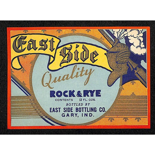 East Side Rock & Rye Gary, IN c1940's-50's Knight Armour Gold Ink VGC Scarce