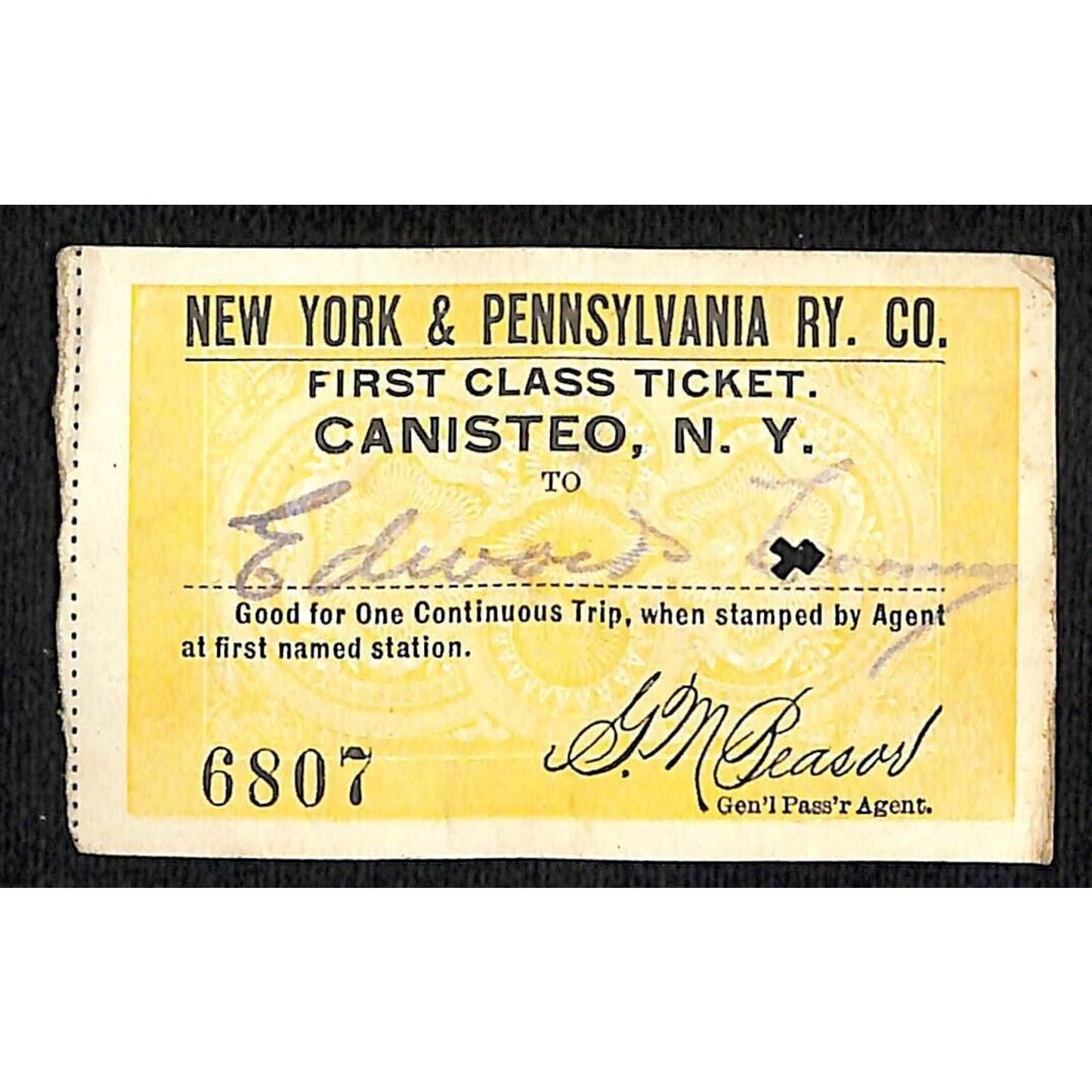 New York & Pennsylvania Railroad RY July 17 1917 Edwards ? Ticket #6807