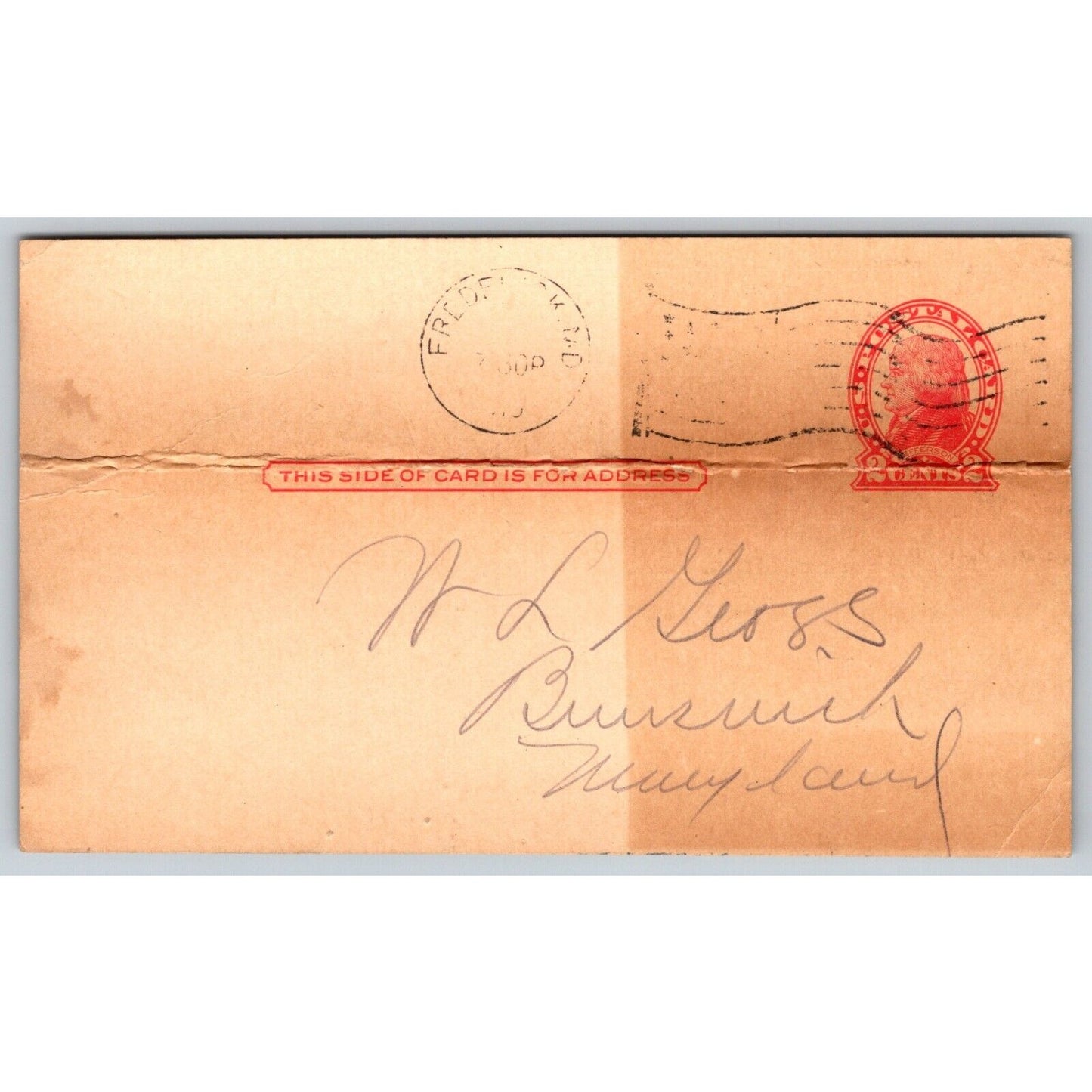 Lewis A. Rice Frederick, MD 1919 Payment Receipt Postcard