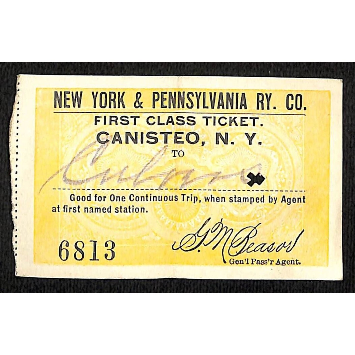 New York & Pennsylvania Railroad RY July 26 1917 Culvers Ticket #6813