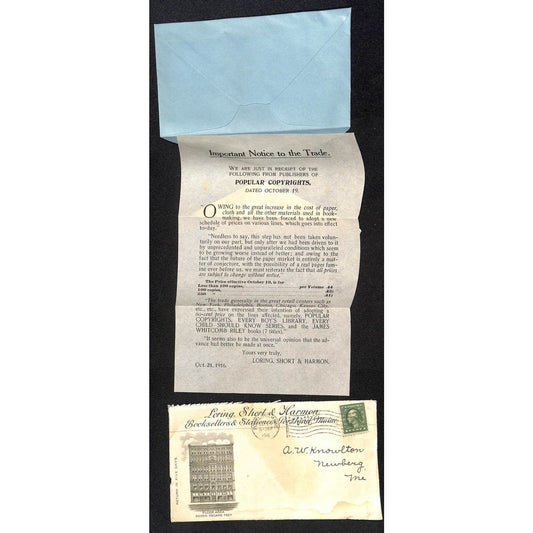 Loring, Short & Harmon Portland, ME Booksellers 1916 Letterhead & Vignette Cover
