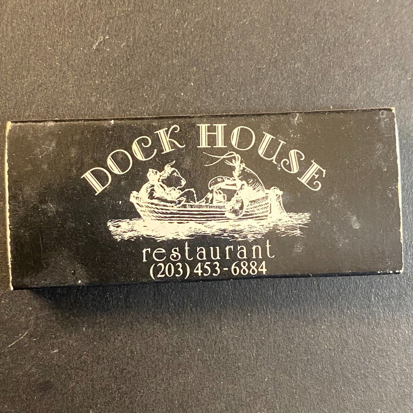 Dock House Restaurant Guilford, CT Cow Lobster Boat Vintage Matchbox Scarce VGC