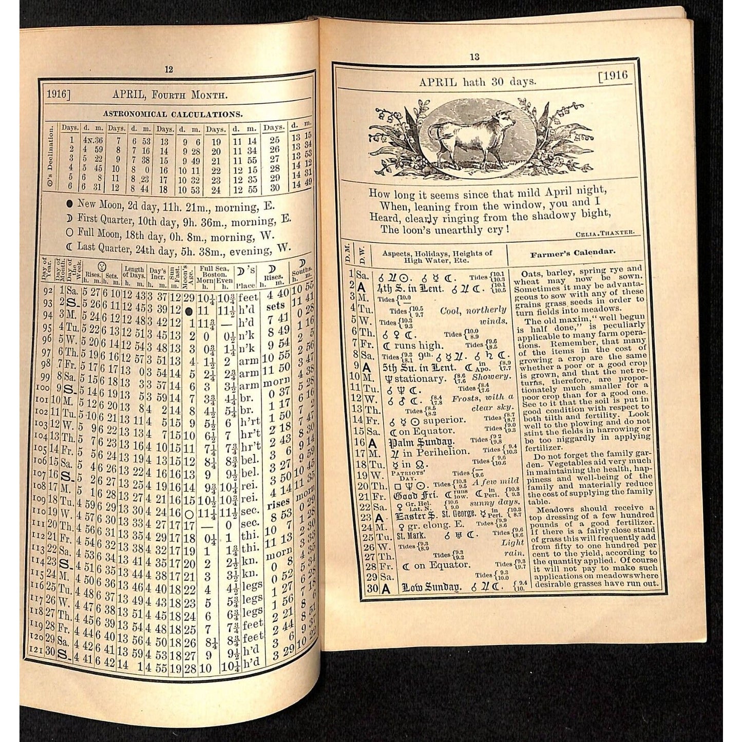 1916 Old Farmer's Almanac 48pp A.S. Peterson, Rockland, MA / Arm & Hammer Ad