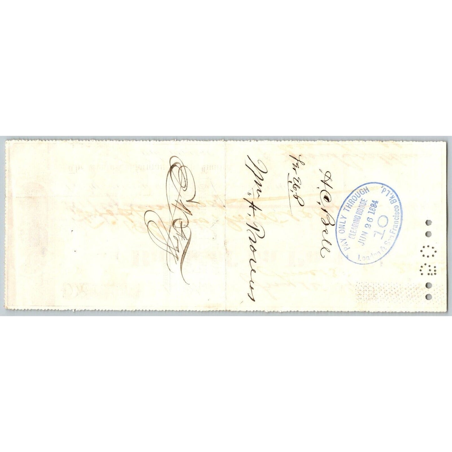 Bank of La Porte Check W.H. Proseus (Lg Land Owner?) 1884 Mining Vignette #12499
