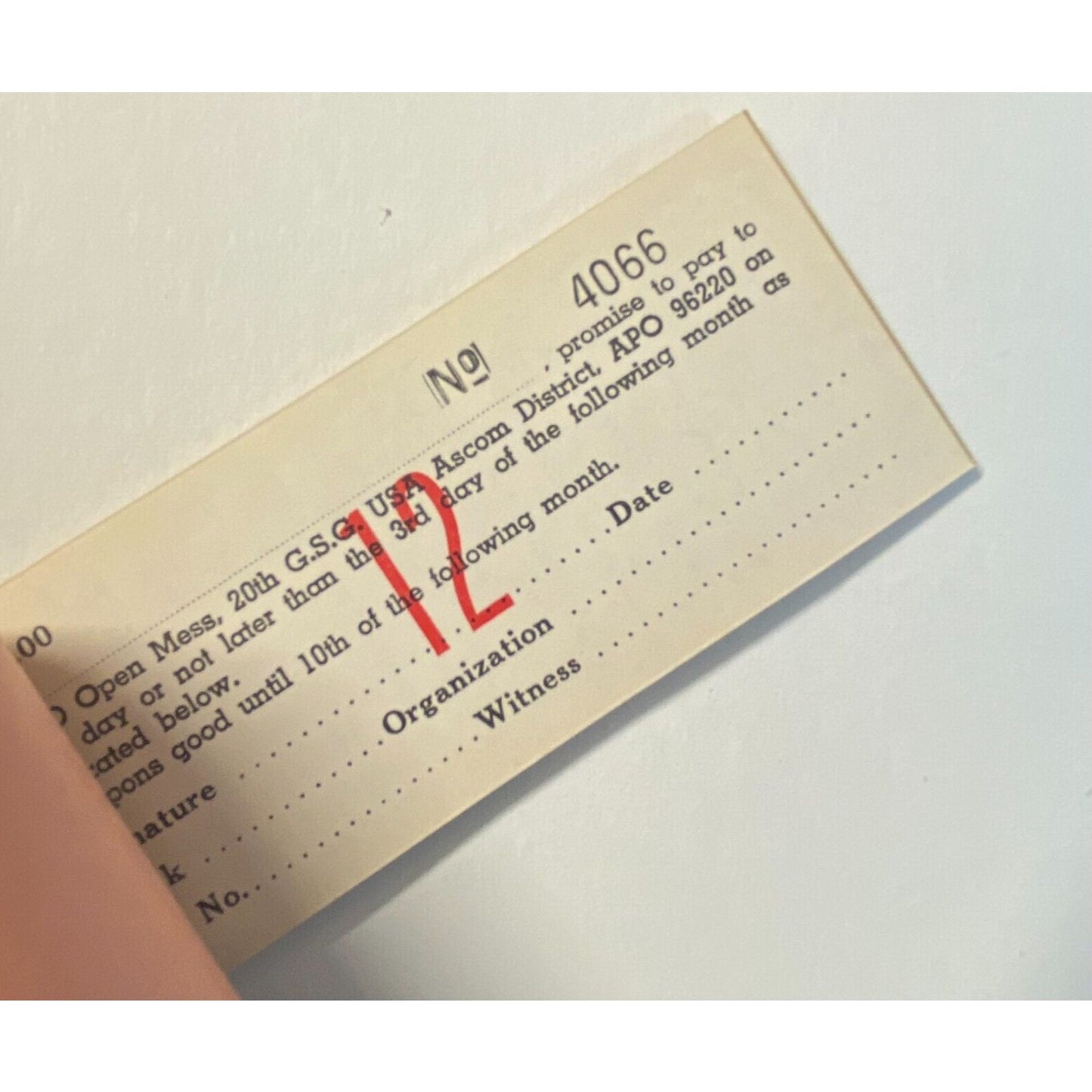 Bupyeong, Korea NCO Open Mess Partial $10.00 Coupon Booklet Dec 1970 VGC Scarce